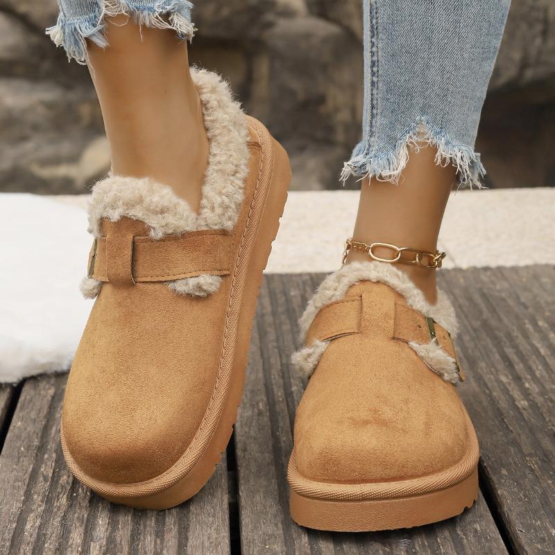 Fur Slippers Women Wear New Autumn and Winter Platform Non-slip Belt Buckle Warm Cotton Shoes Snow Boots