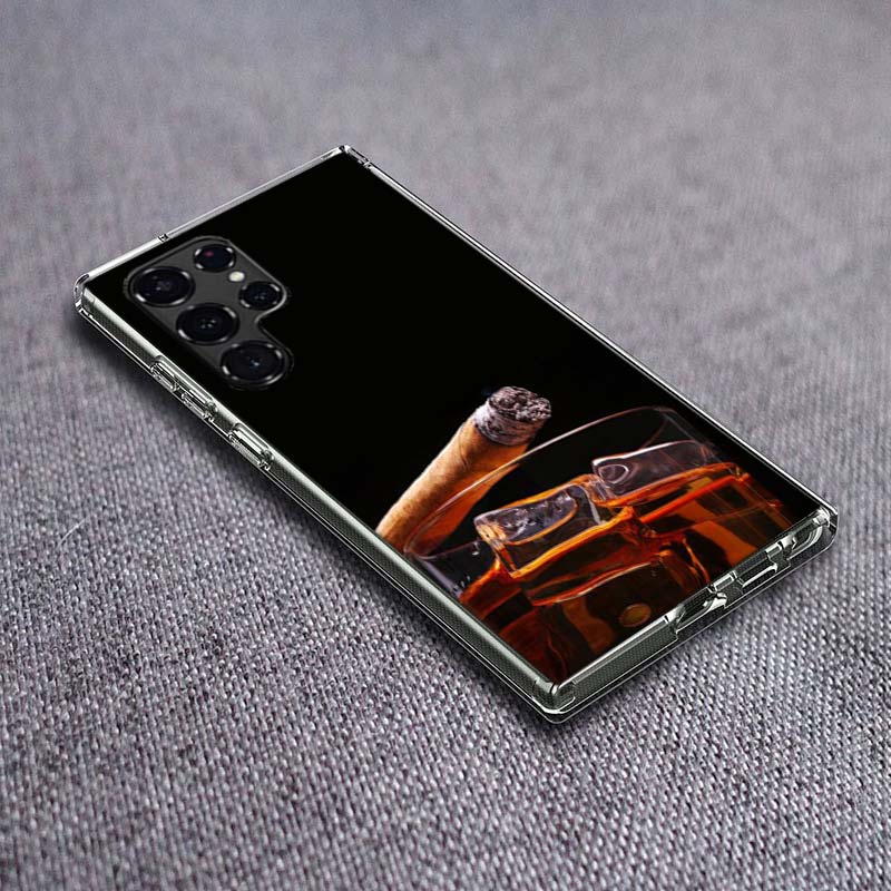 Strong Whiskey With Cigarettes Phone Case For Samsung Galaxy S24 S23 S21 S20 FE S22 S26 Ultra S25 Edge S10 Plus Cover Clear TPU