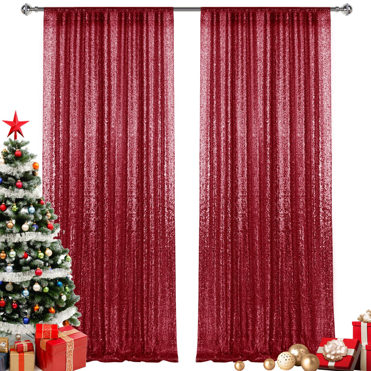 

Gold Sequin Backdrop Curtains Panels, Photography Backdrop Glitter Curtains Fabric Background for Christmas Wedding Party Decor W60xH240cm