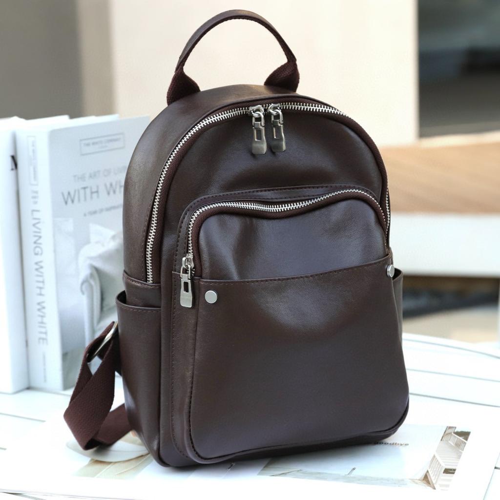 Top Layer Leather Backpack for Women Flocking Leather Backpack for Women Commuting Backpack