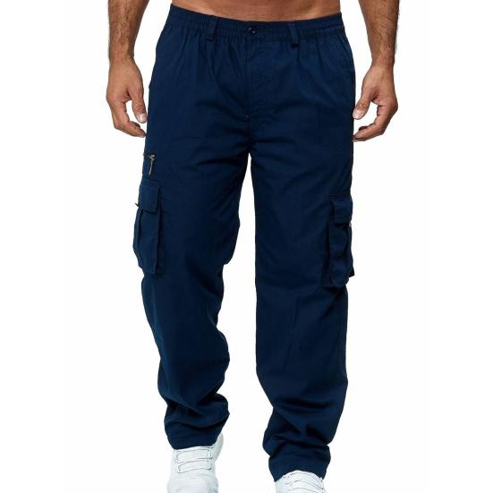 

Мужские брюки, однотонные брюки-карго с несколькими карманами, прямые брюки-карго со средней талией для повседневного ношения XL темно-синий