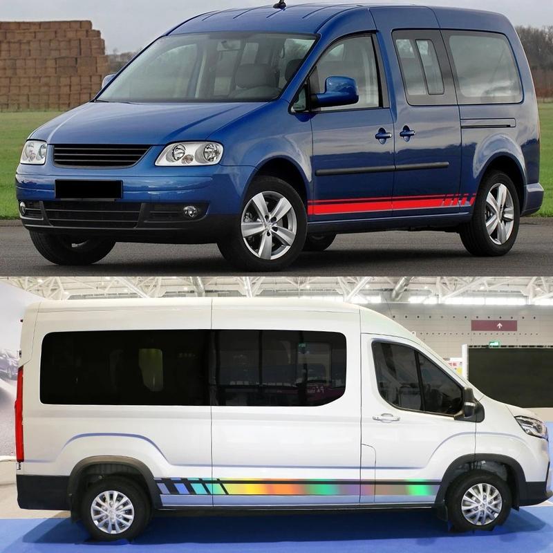 2 Stück Auto Tür Seitenleisten Aufkleber Racing Streifen Style Vinyl Decals Auto Dekor Zubehör für Volkswagen VW Caddy MK2 MK3 MK4