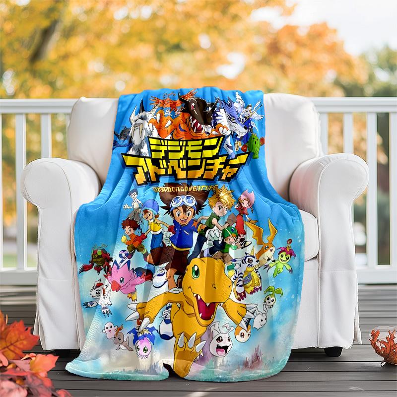 1pc Digimon Theme Blanket - Digital Print, Polyester, Cozy for All Seasons, Perfect for Outdoor, and Travel