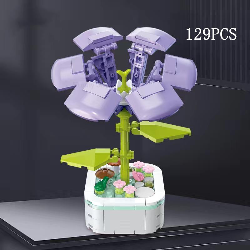 Kalıcı Buket Lale Çiçeği Yapı Taşı 3D Model Ev Dekorasyonu Bitki Saksıda Montaj Tuğlaları Sevgililer Günü Çocuk Hediyeleri