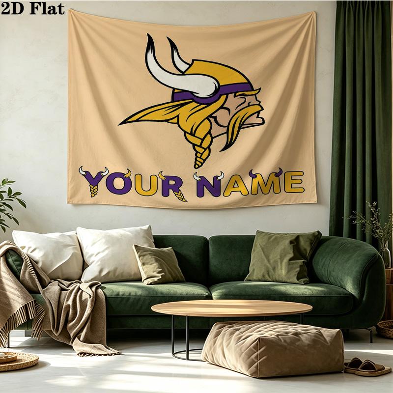 Custom Name Minnesota Vikings Printed Tapestry – Wall Hanging for Bedrooms, Dorms, and Home Decor