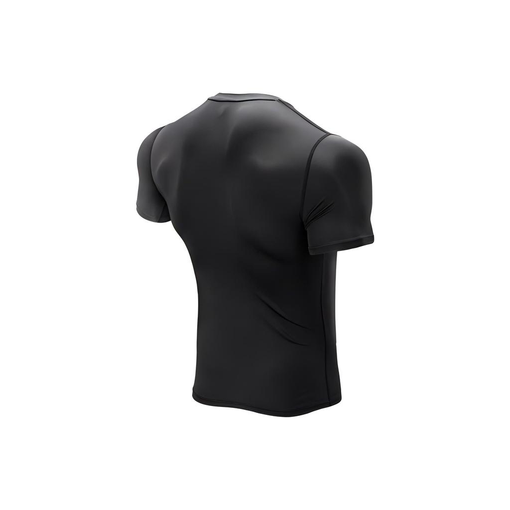 Li-Ning Solid Color Logo Print Tight Stretch Short Sleeve T-Shirt Men Tops Black AUDS099-1