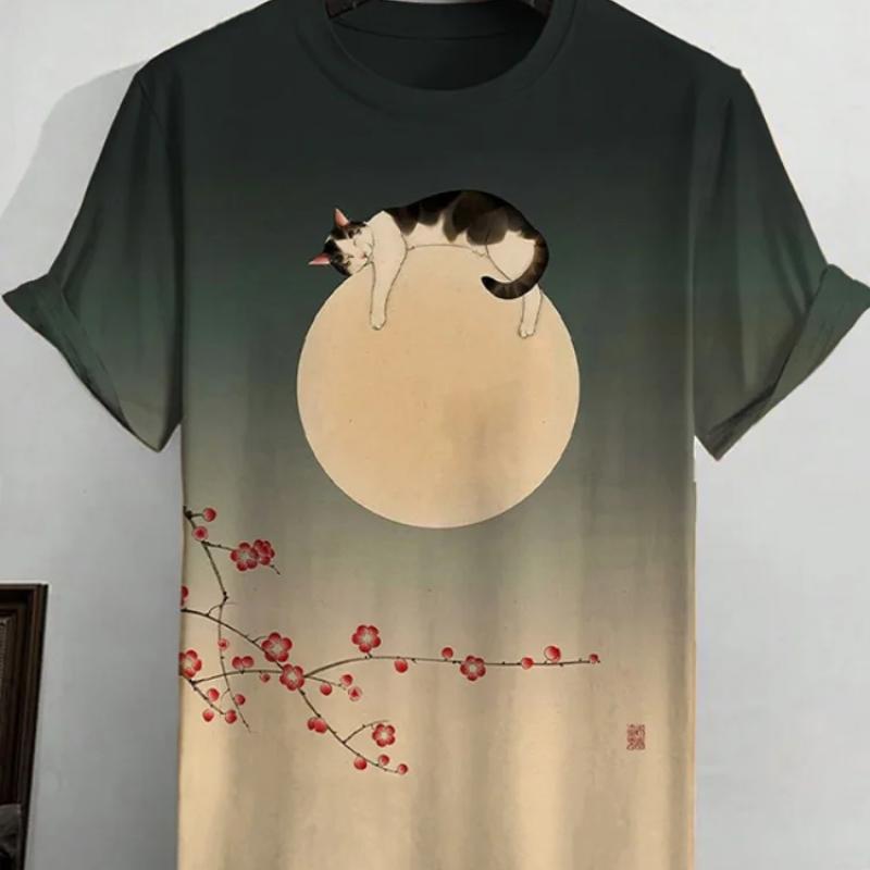 Japanese Style Female Pattern 3D Printed Crew Neck Short Sleeve T-shirt For Men, Casual Summer T-Shirt For Daily Wear And Vacation Resorts