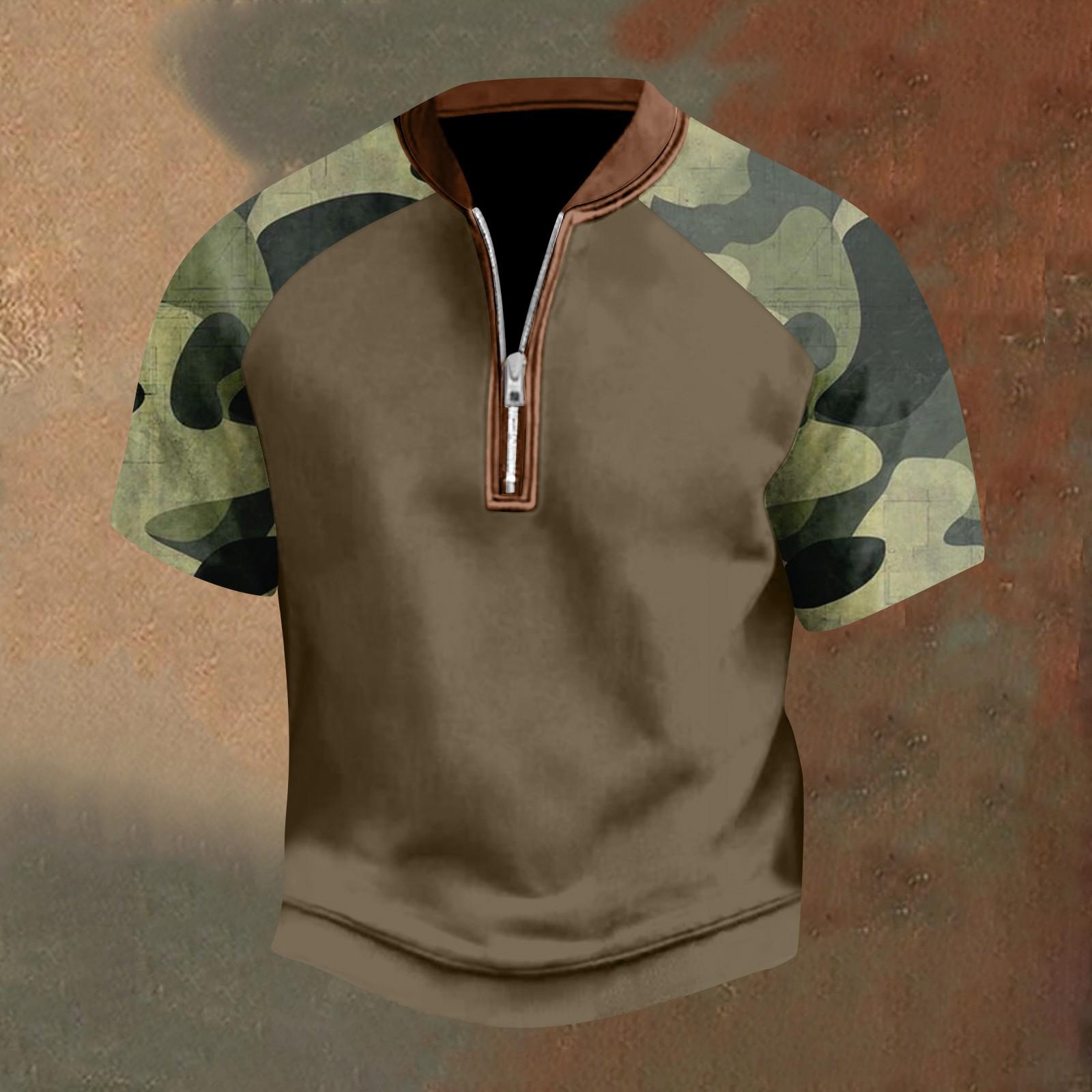 

Мужская повседневная футболка с застежкой-молнией на половину длины и короткими рукавами L армия зеленый