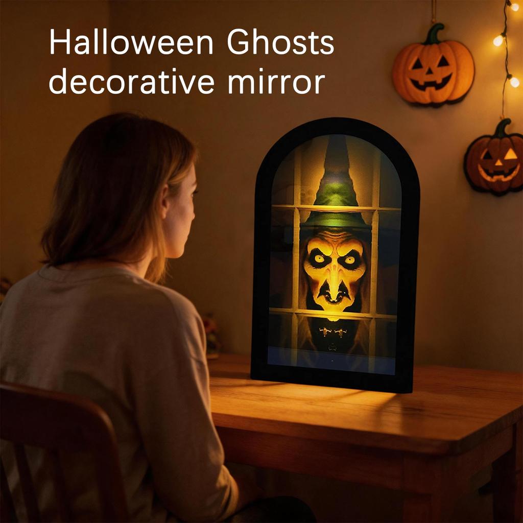 Artesanía de Metal Halloween Espejo Fantasma Holográfico Pieza Decorativa para Ambiente Festivo Único Adorno de Arte para Exhibición en el Hogar