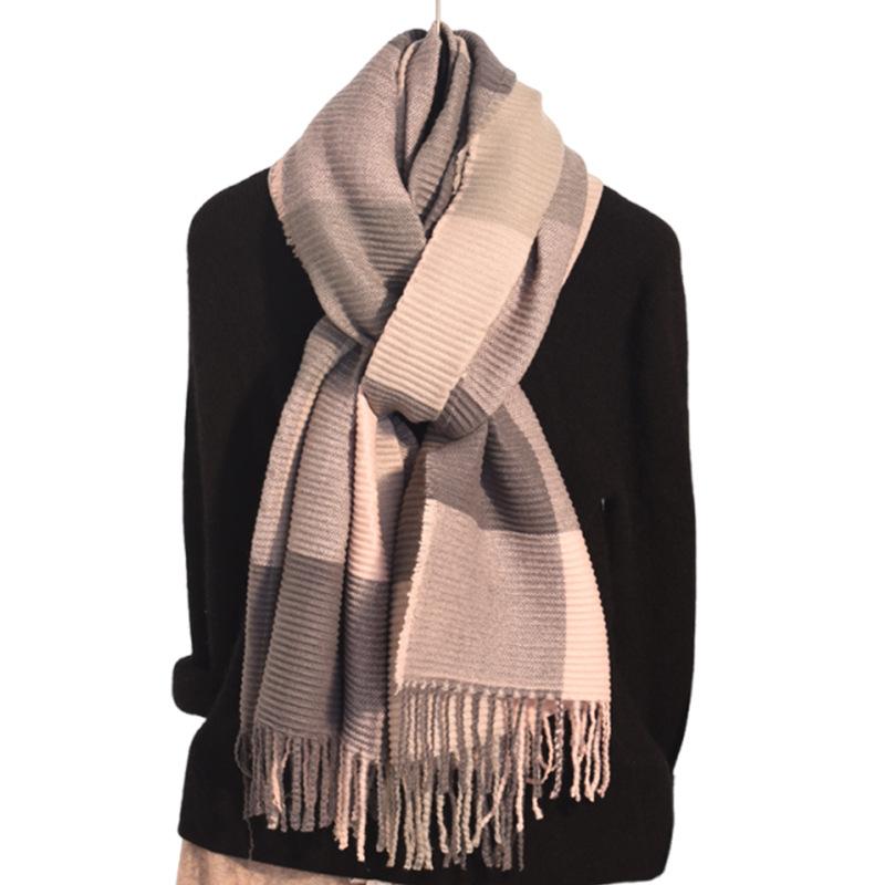 Scarf women's winter new imitation cashmere knitted color matching shawl trendy thickened warm versatile long scarf
