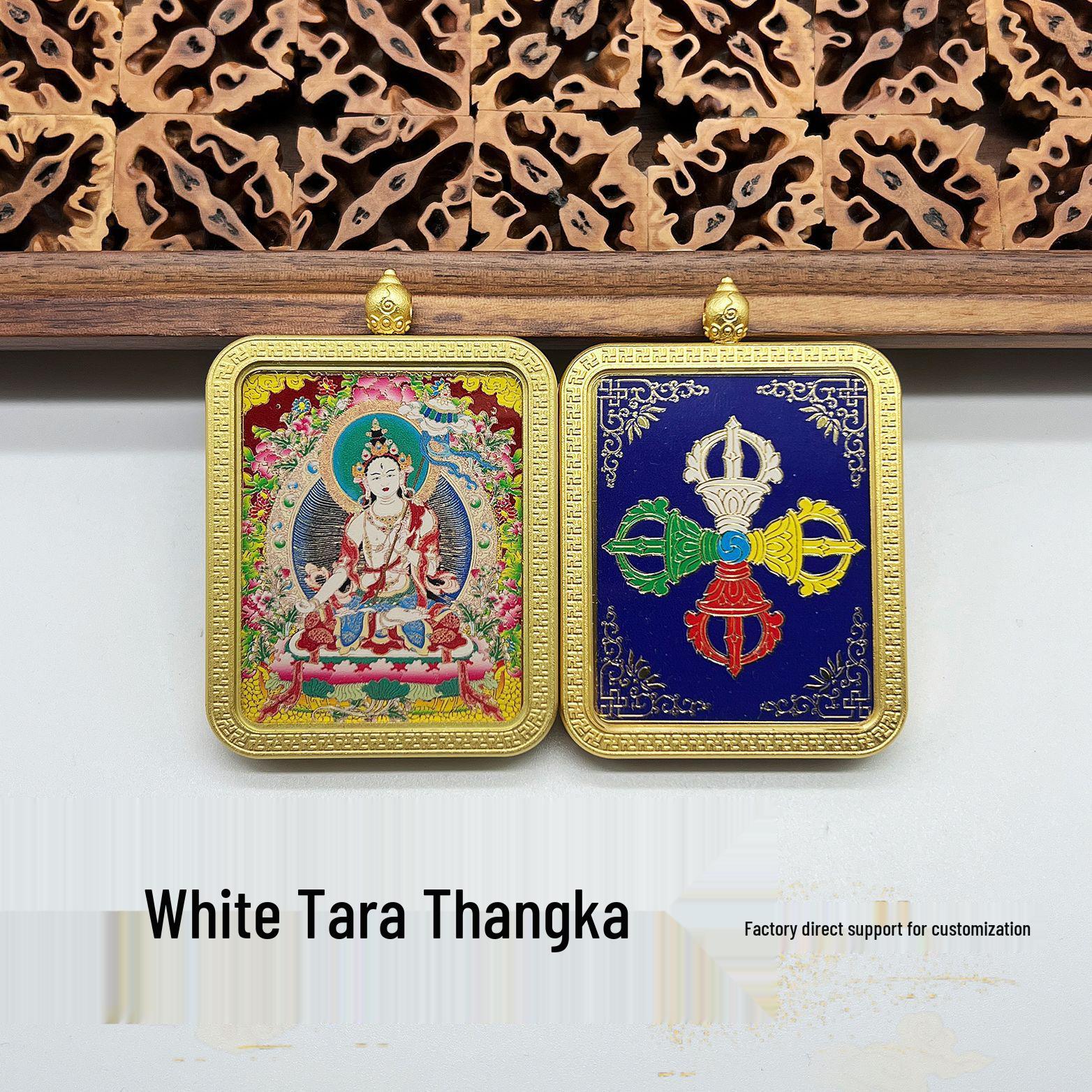 Yellow Jambhala & Green Tara Necklace - Buddha Talisman with Cloisonné Pendant
