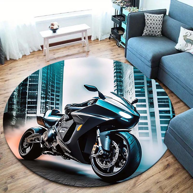 Cool motorcycle Round Area Rug,Carpet Rug for Living Room Bedroom Sofa Playroom Decor,Non-slip Floor Mat