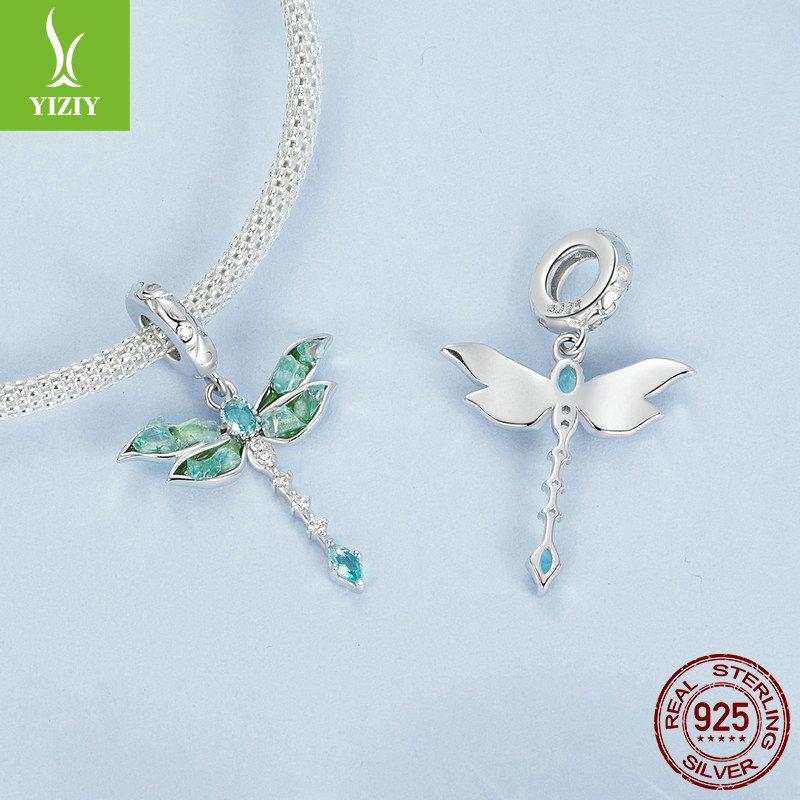 925 Silver Beads Creative Blue-Green Bird Butterfly Insect Spring Series Diy Beaded Bracelet Accessories