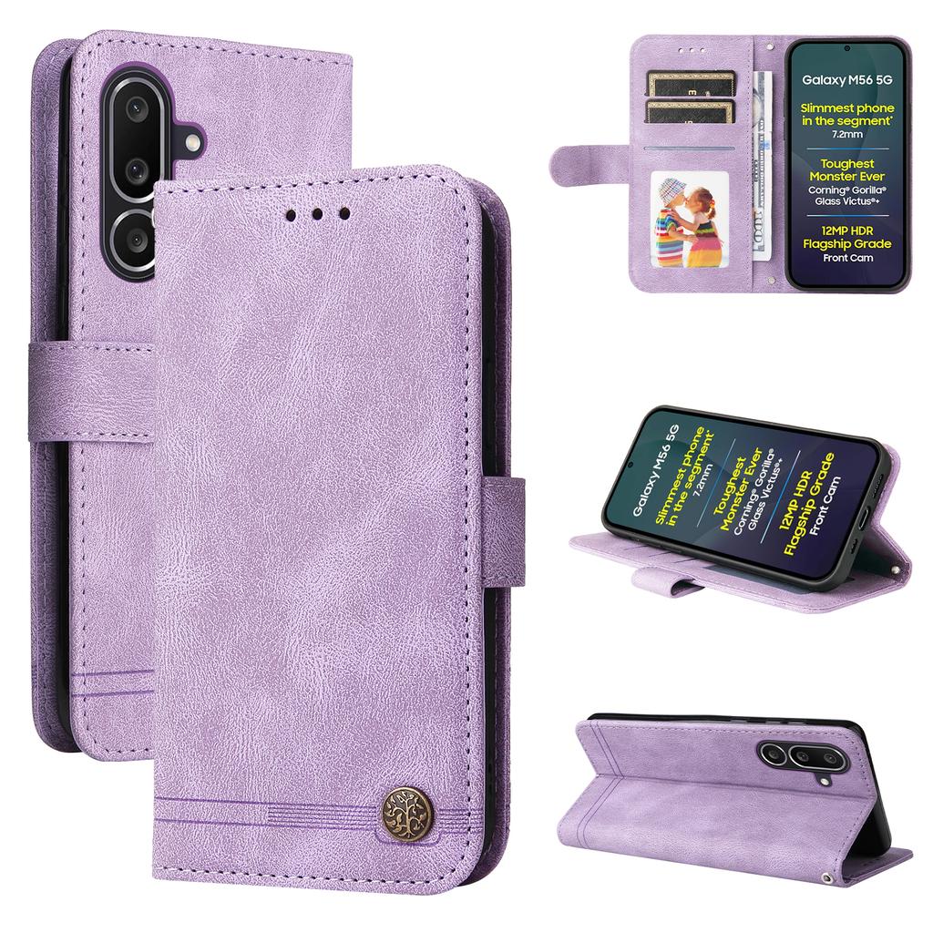 For Samsung Galaxy M56 5G Leather Wallet Cases Skin Touch Phone Cover Stand with Strap