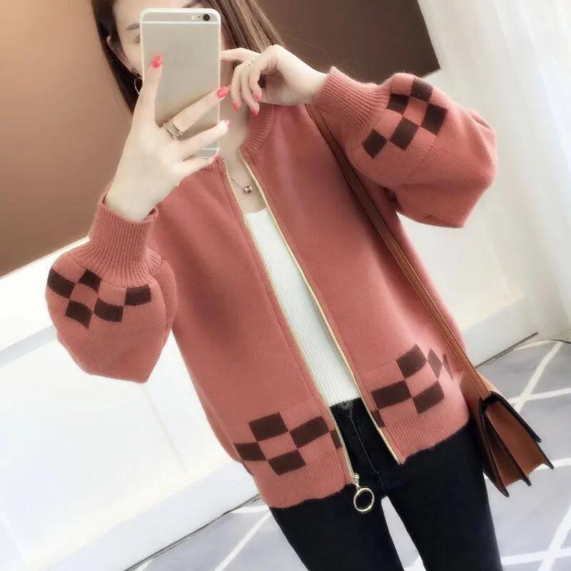 Women's Autumn Vintage Short Knit Cardigan Winter Casual Loose O-neck Long Sleeve Sweaters Lady Design Elegant Tops