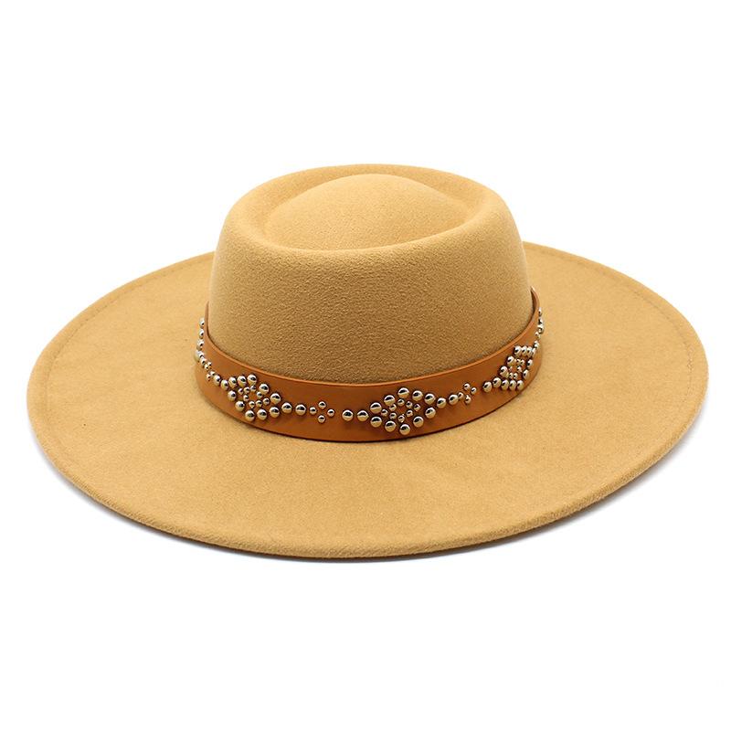 New Fedora Hats For Women 9.5cm Wide Brim Khaki Black Felted Dress Hat Panama Church Men Jazz Hat Sombreros De Mujer