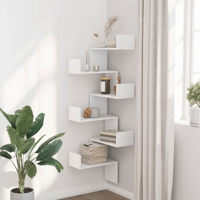 VidaXL White Wall Corner Shelf 45x45x147 Cm Engineered Wood, Corner Shelf, Hanging Shelf, Wall Shelf 852636