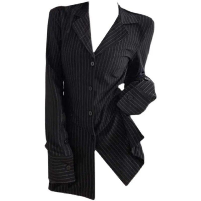 Bluze vintage cu dungi negre tunică cămăși Top cu mânecă lungă femei coreeană modă birou damă vechi bani estetică elegant