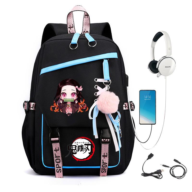 Japanese Campus Contrasting Color USB Multi-function Foreign Trade Children's Student Schoolbag Large Capacity Ghost Extinguishing