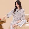 Klassisches Damen Baumwoll-Seiden-Pyjama-Set mit Froschknopf - Chinesischer Stil Hanfu, 2-teilige Nachtwäsche für Frühling bis Herbst.