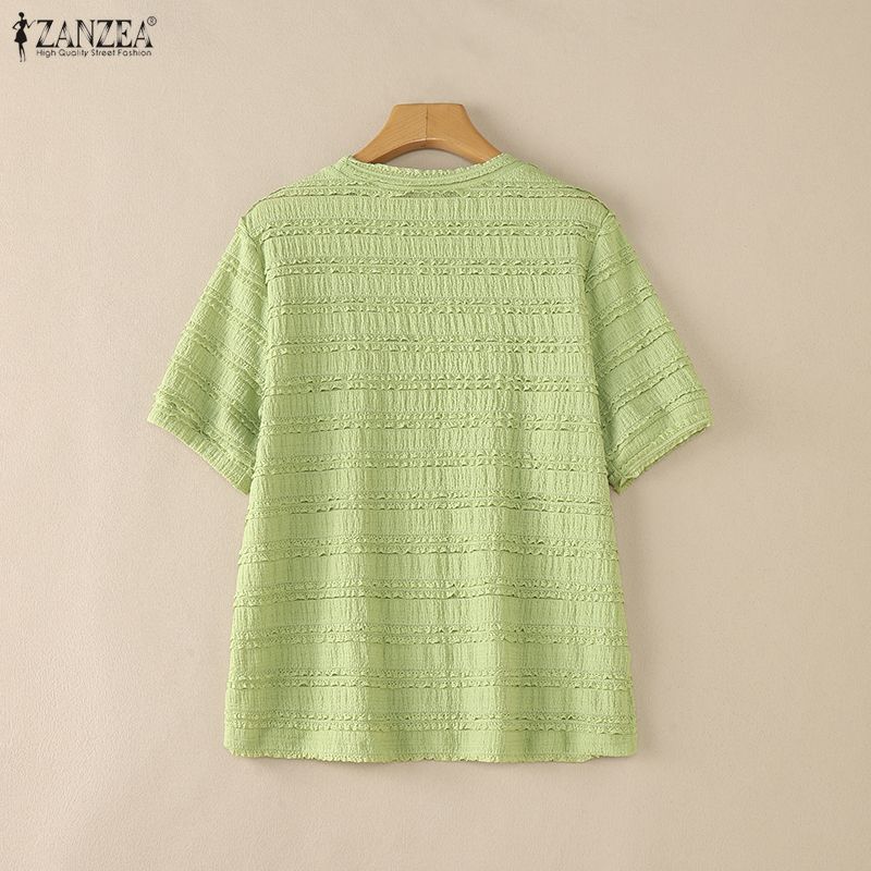 ZANZEA Women Casual Round Neck Solid Color Loose Short Sleeve Blouse