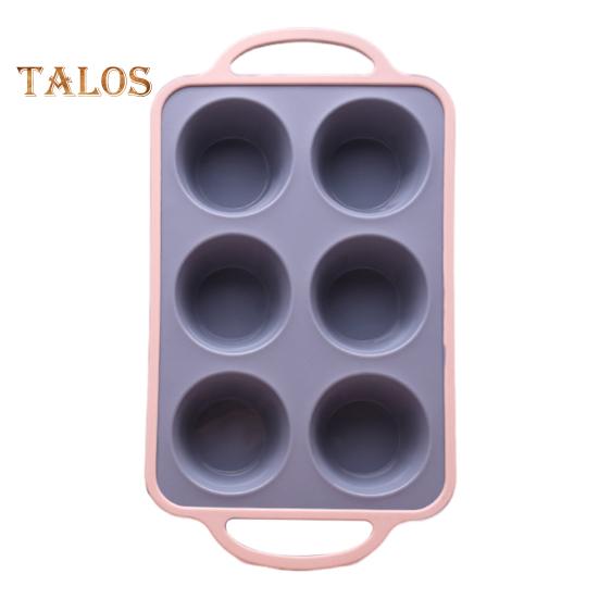Silicone Cake Mold 6 Cups Cupcake Model Muffin Tart Baking Pan with Handle Non-Stick Food Grade Heat-resistant Easy Release Easy Cleaning Baking Mould
