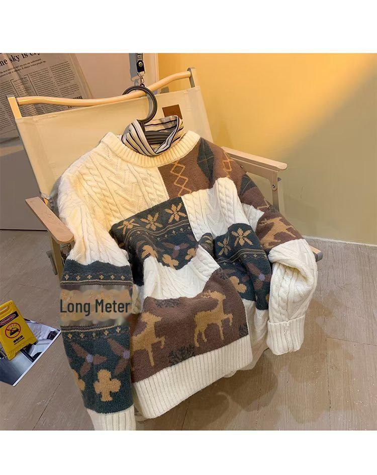 Pánský japonský retro zimní svetr - Trendy volný pulovr s kulatým výstřihem