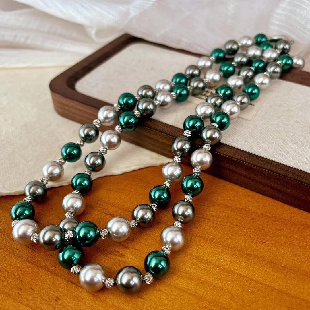 

Vintage 10Mm Mixed Color Cool Platinum Grey Tahitian Shijia Morandi Necklace Women S Clavicle Chain