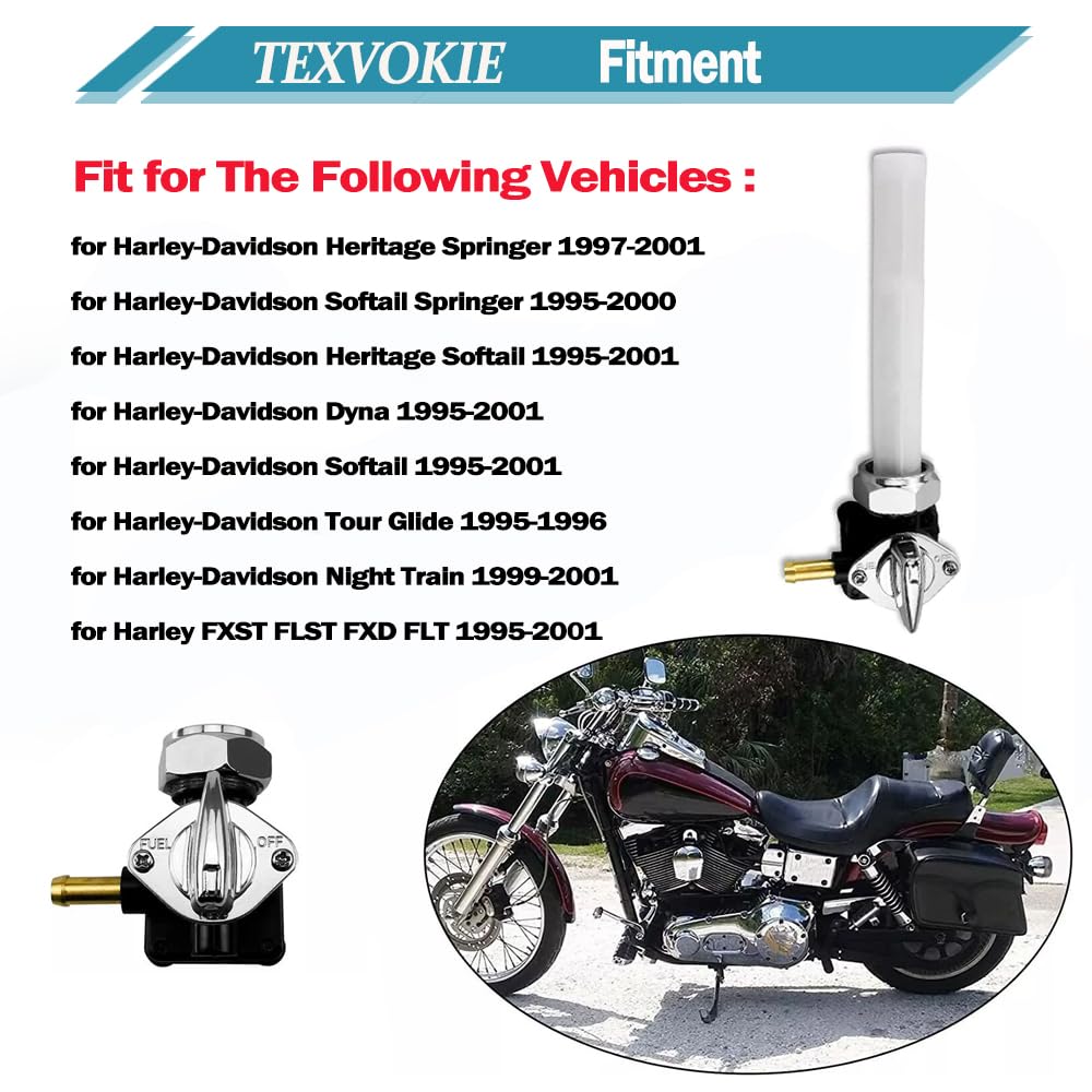 61338-94D Fuel Valve Petcock Switch with Male Thread, Fit for Motorcycle Harley FXST FLST FXD FLT 1995 1996 1997 1998 1999 2000 2001 1340cc