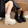 Platform Stretch Black Short Boots Women's 2026 Autumn Height Increasing Ankle Boots for Women Thick Sole Slip On Shoes Fashion