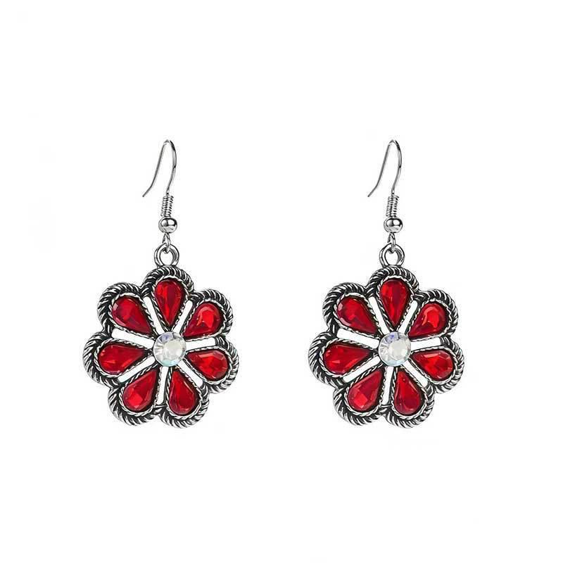 Retro Rhinestone Flower Earrings in Western Ethnic Style
