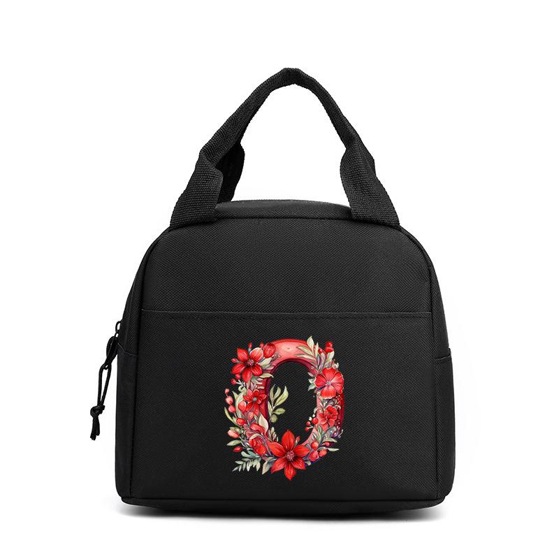Trend niche print flower 26 letter pattern storage bag tote bag student lunch box bag portable