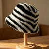 Fluffy Striped Fisherman Hat Faux Fur Basin Hat New Bonnet Cap