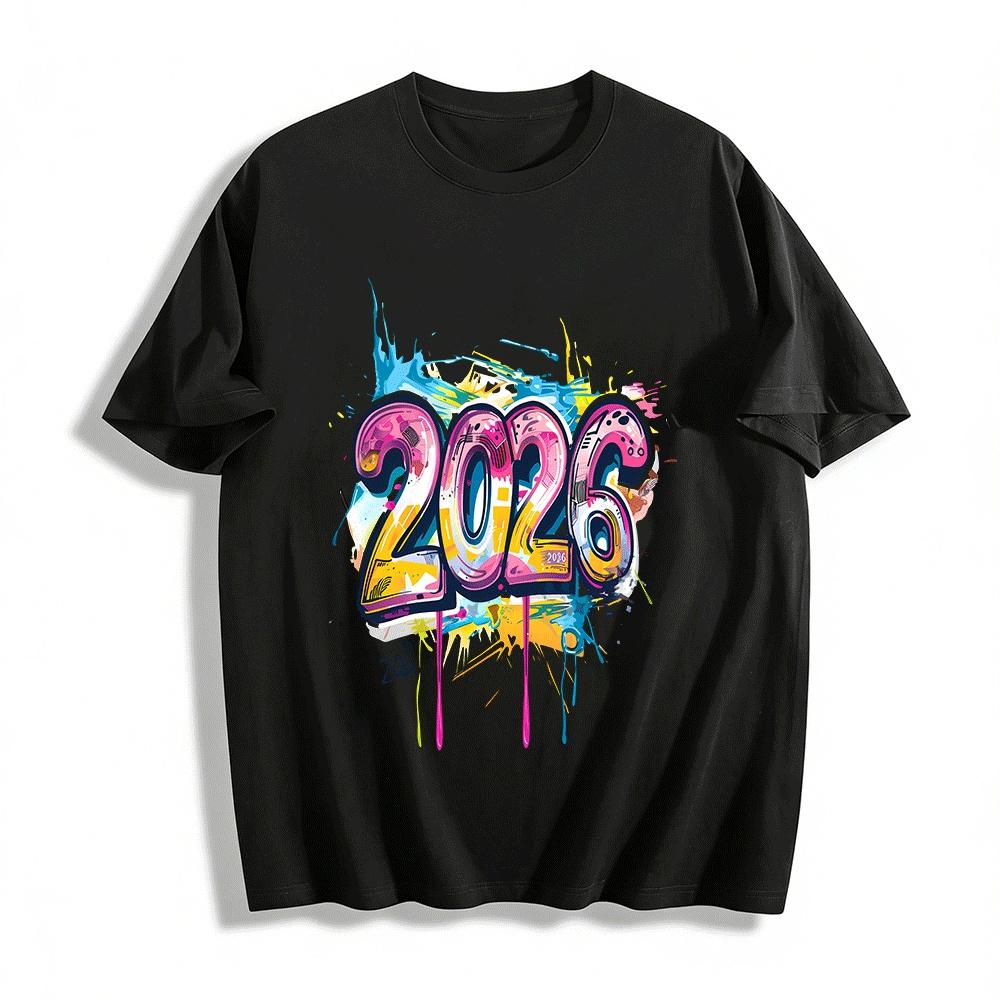 

2026 Graffiti Style Trendy Print Casual Loose Unisex Short Sleeve T-Shirt Pure cotton T-shirt XXS