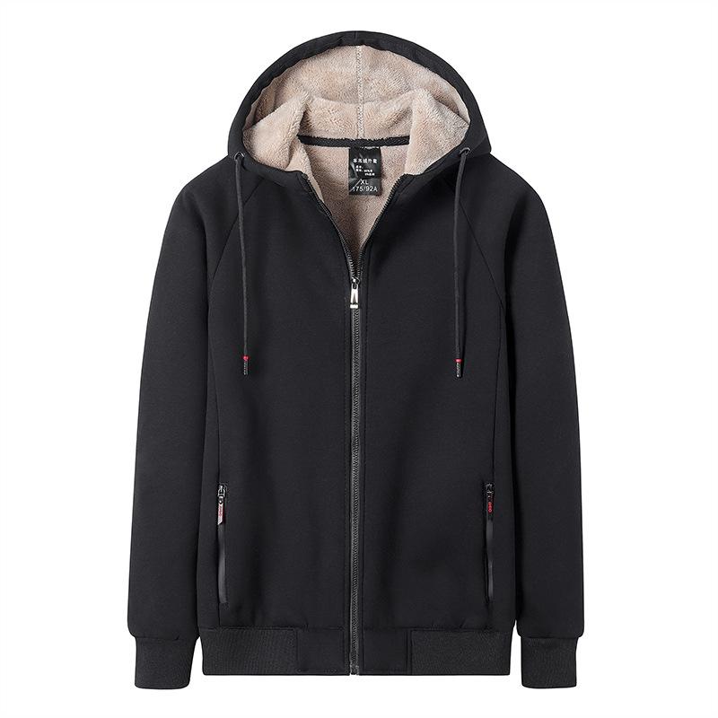 New Winter Lamb Velvet Sports Sweatshirt for Men Plus Velvet Thickened Cardigan Hooded Warm Jacket Large Size Cardigan