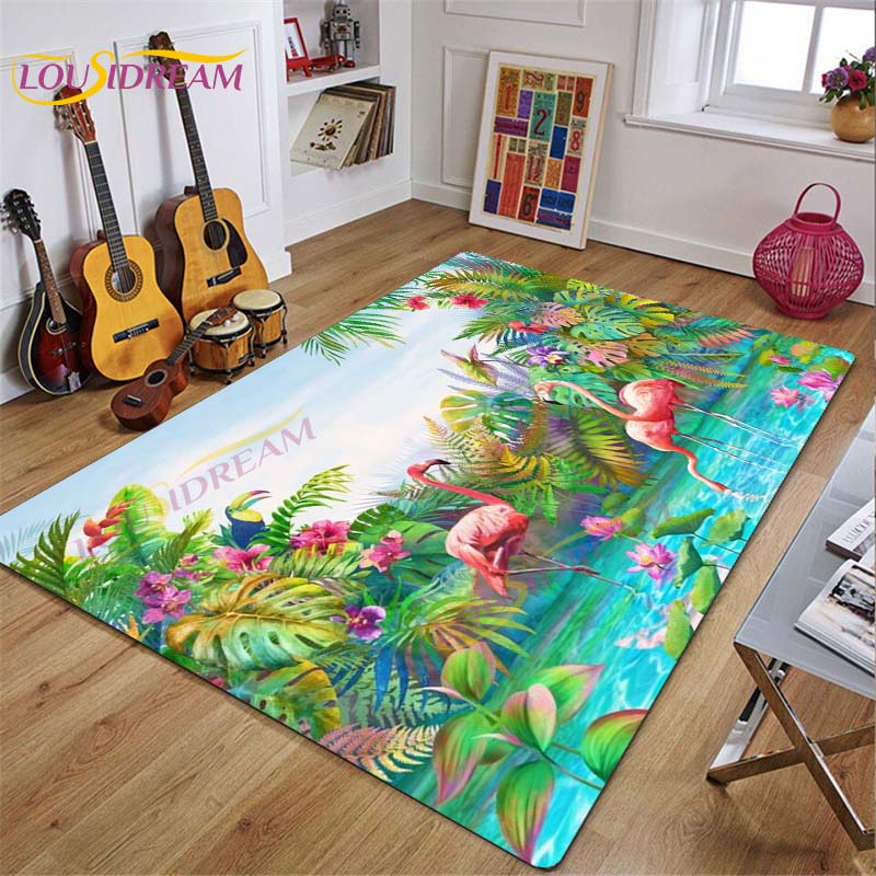 3D Flamingo Rug Carpet for Livingroom Bedroom Kids Room Colorful Modern Rug Non Slip Floor Carpet INS Style Decor Flower Carpet