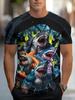 Men's 3D Shark Pattern Printed-Shirt-% Polyester Breathable Crew Neck Casual Top, Regular Fit Washable All-Season Comfortable Style, PLUS SIZE