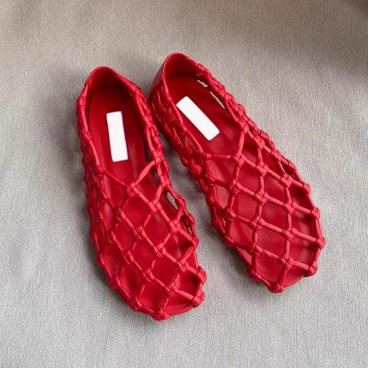Sheepskin version~ mesh woven hollow breathable fish mesh shoes flat single shoes women's round head summer sandals pig cage shoes