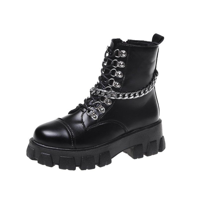 Модная обувь женские ботильоны с круглым носком панк-ботинки на толстой подошве удобные — фото 7
