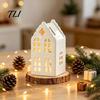 Desktop Artistic Ornament Ceramic House Shape Candle Holder, White Hollow Tea Light Holder Indoor Tabletop Holiday Decor Ornament, Miniature Figurine