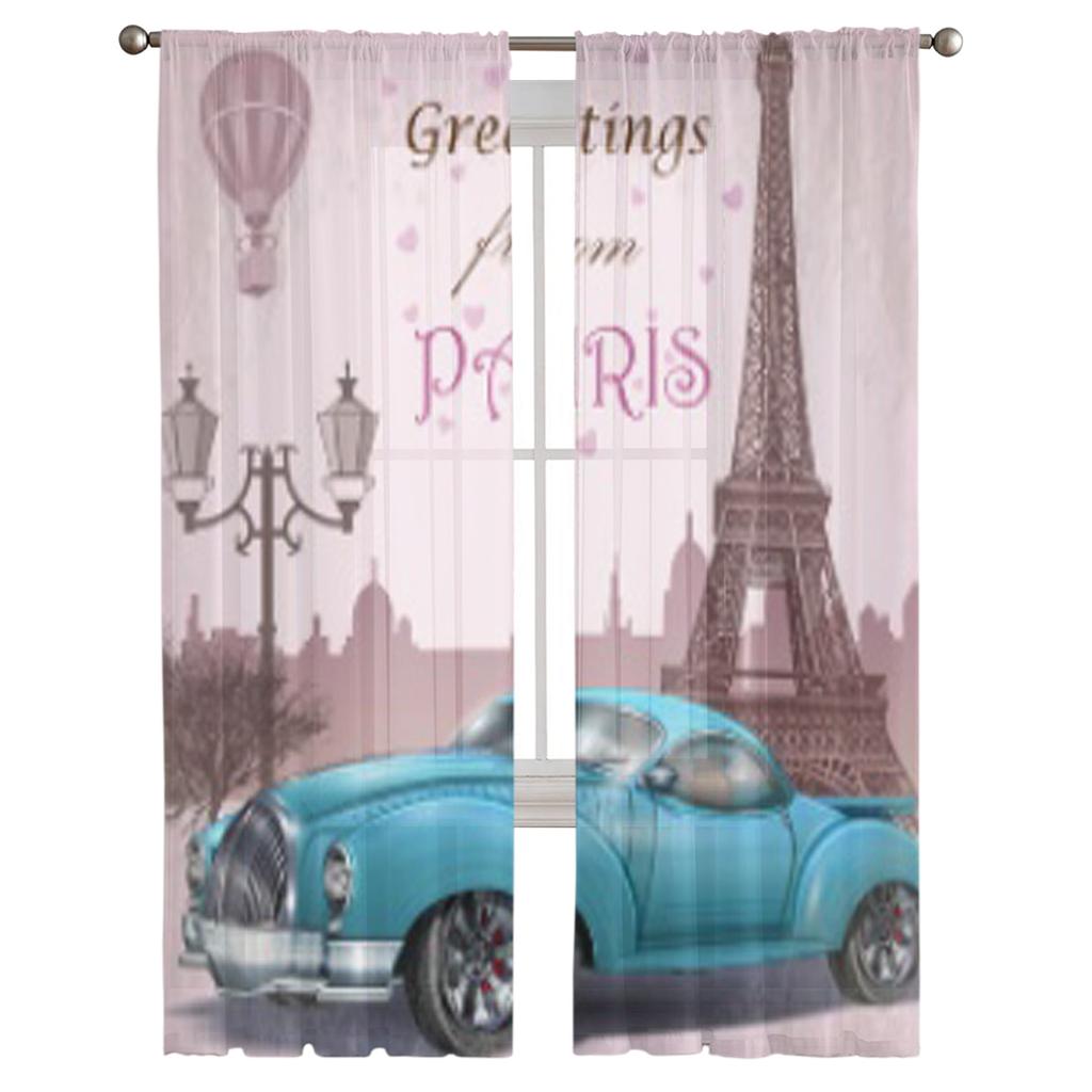 Vintage Touristic Grußkarte Gardinen für Wohnzimmer Transparent Tüll Fenster Vorhang Schlafzimmer Küche Schleier Vorhänge