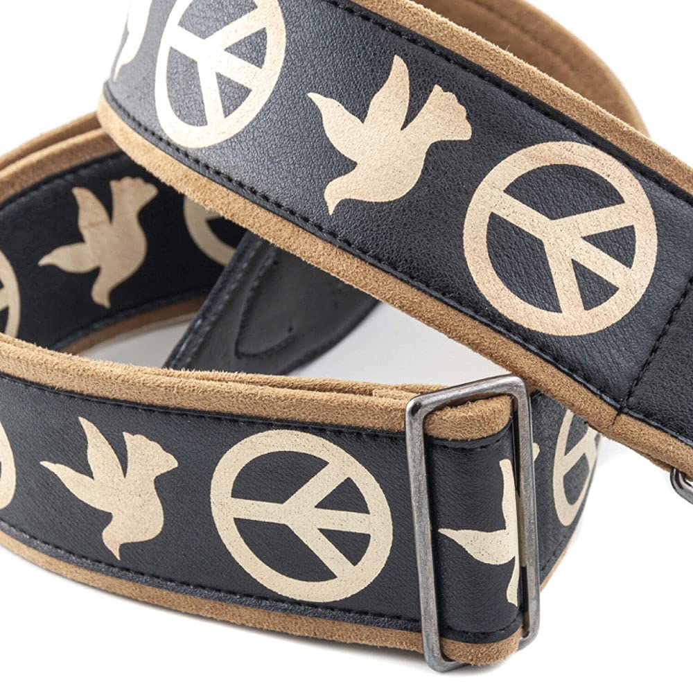 STRAPS Guitar 6cm Legend Peace Black RightOn! Strap, Wide, 90-150cm Long, & Doves,
