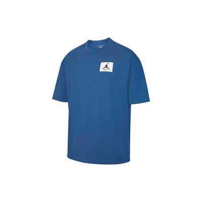 T-shirt męski z krótkim rękawem i okrągłym dekoltem z naszywką z logo, góra, francuski niebieski DZ0605-486