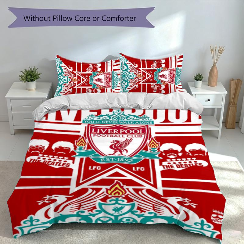 3pcs Liverpool FC logo Duvet Cover Set, Includes 1 Duvet Cover and 2 Pillowcases,Skin-Friendly&Comfortable Fabric,Suitable Bedding Sets