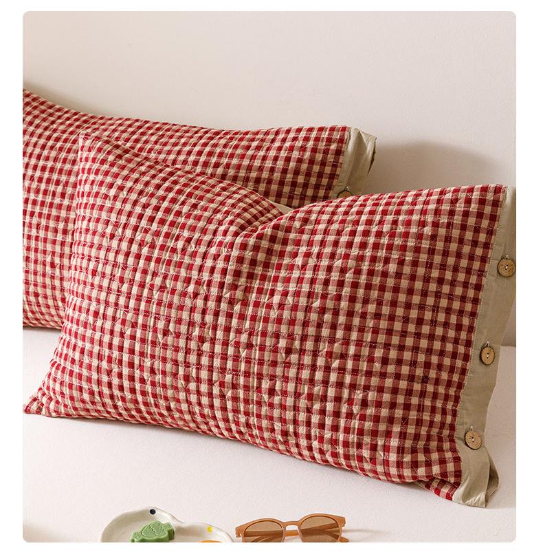 Class A Pure Cotton Quilted Pillowcase Set - Thick, All-Cotton Buttoned Covers (48x74 cm)