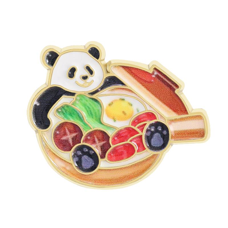 Chinese Panda Playing Mahjong Enamel Pin Eat Bamboo Lion Dance Drink Herbal Tea Cute Animal Brooches Lapel Badge Jewelry Gifts