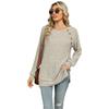2025 Autumn and Winter New Round Neck Rattle Sleeve Solid Color T-shirt Slit Sweatshirt Top