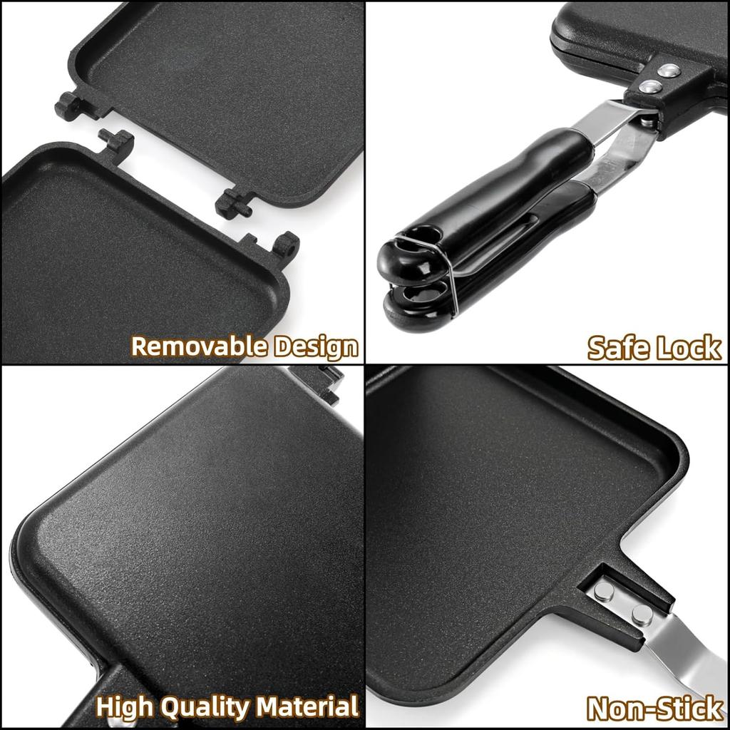 Sandwich Maker, Grilled Sandwich Toaster for Small Bread Pancake, Double Sided Non-Stick Frying Pan,