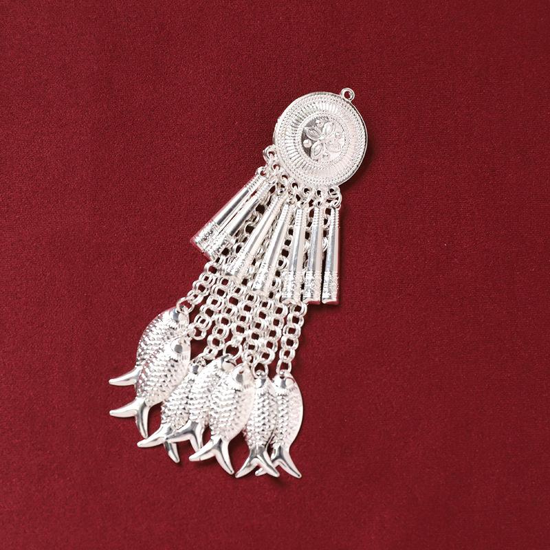 Antique Miao Silver Headdress Hairpin Retro Tassel Step Shake Women's Hanfu Warring States Robe Edge Clip Hair Accessories
