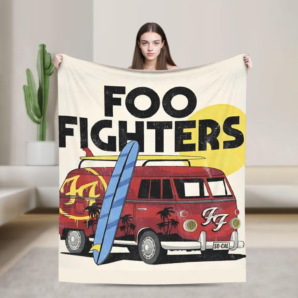 Fools Band F-Fighters Flannel Blanket Soft Durable Throw Blanket for Outdoor Travel Novelty Bedspread Sofa Bed Cover
